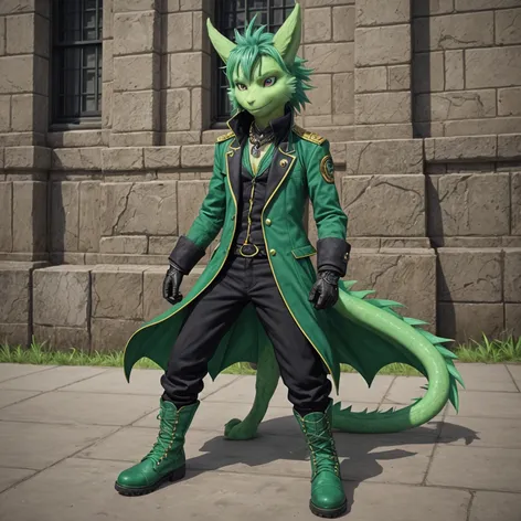 Anthro green male dragon