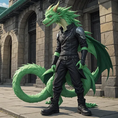 Anthro green male dragon