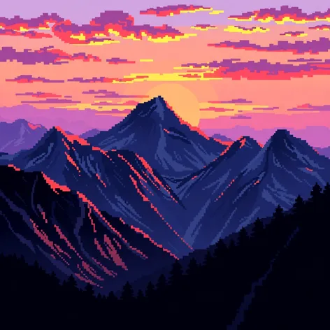 pixelated gradient sunset mountains