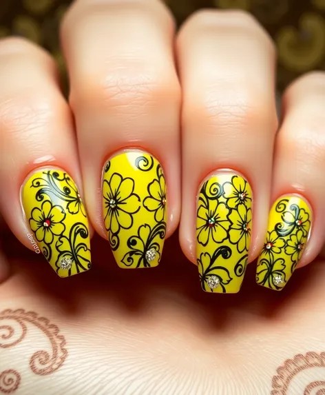 nail art with yellow