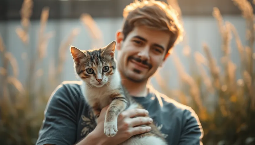 man holding cat