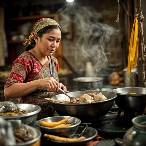 ibu sedang memasak ikan