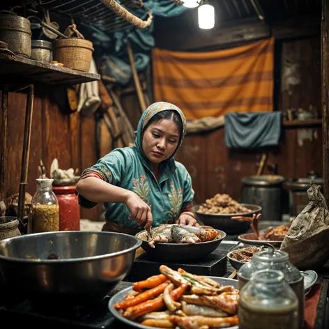 ibu sedang memasak ikan