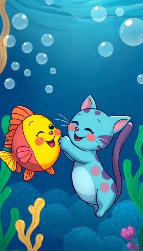 cat and fish cartoon