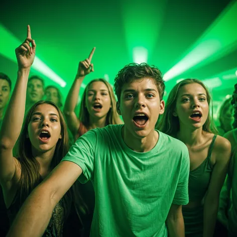 teenagers partying in green