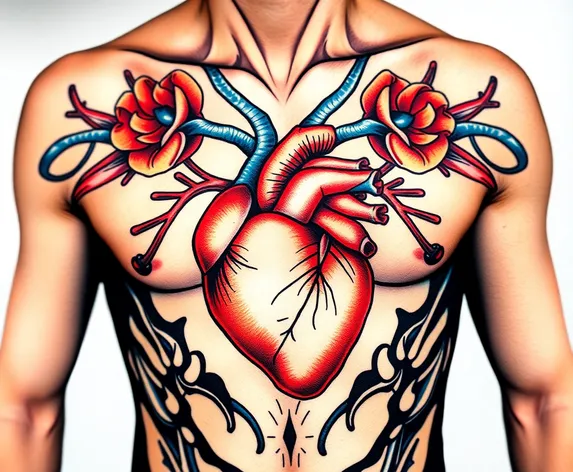 anatomical heart chest tattoo