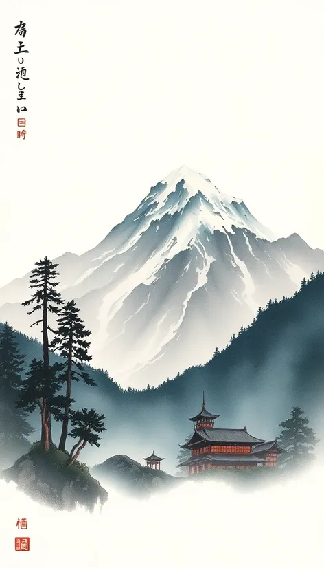 japanese mountain drawing