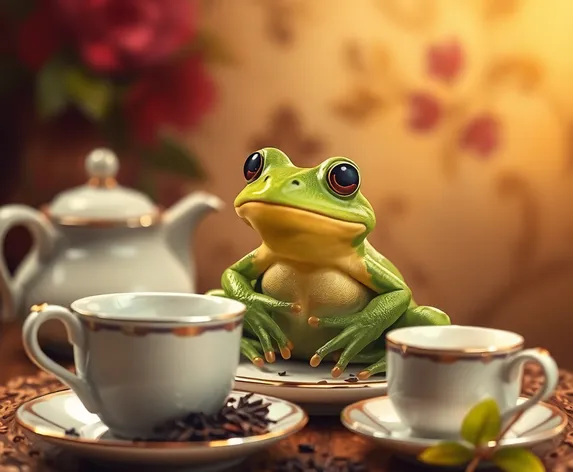 frog drinking tea