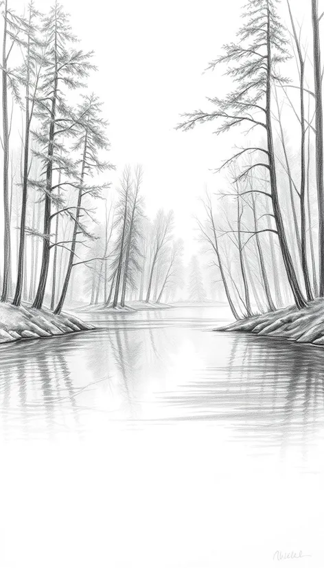 river drawing pencil