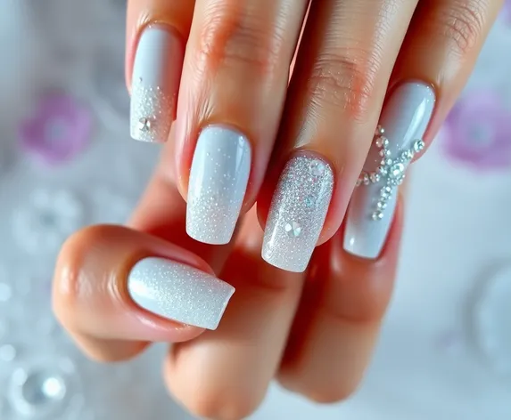 white glitter nails