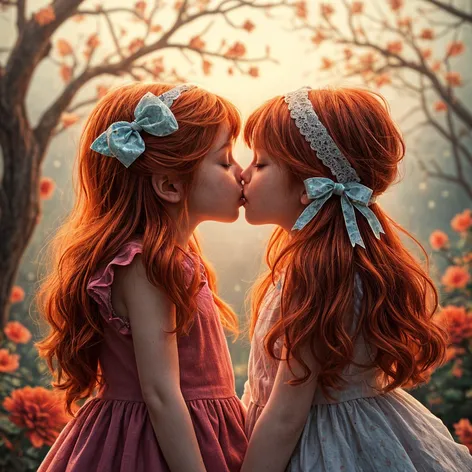 Little girls kissing, they