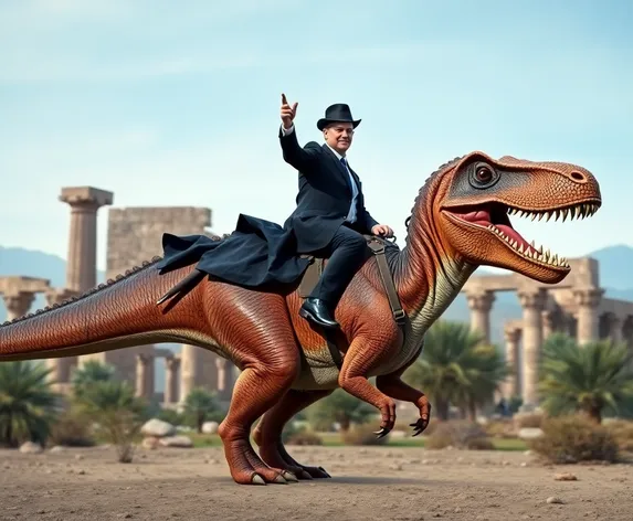 president riding dinosaur