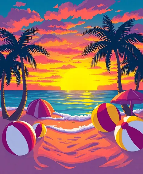 sunset beach cartoon