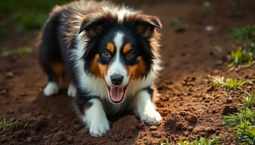 australian shepherd digging