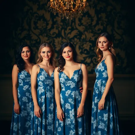 blue floral bridesmaid dresses