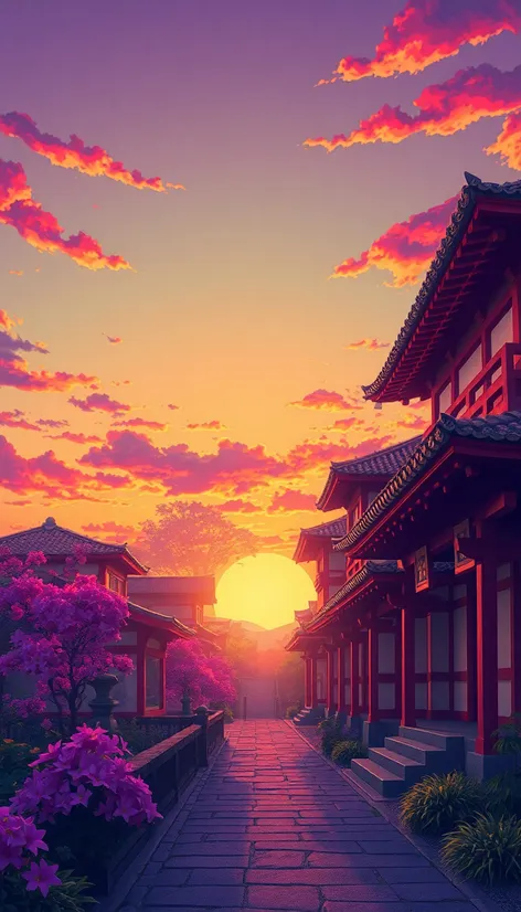 anime landscape sunset 4k