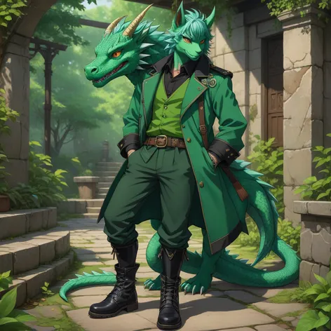 Anthro green male dragon