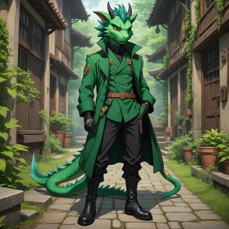 Anthro green male dragon