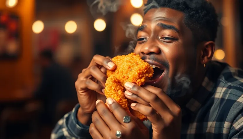 black person eating fried