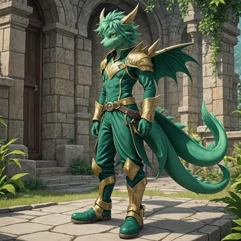 Anthro green male dragon