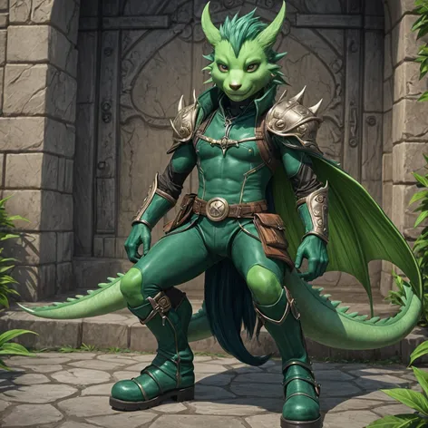 Anthro green male dragon