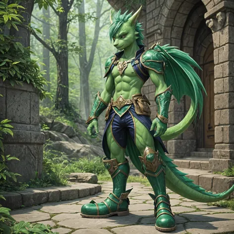 Anthro green male dragon