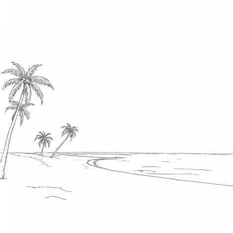 tropical beach pencil outline