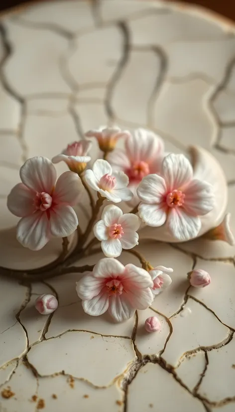 flowers inside cracked porcelain