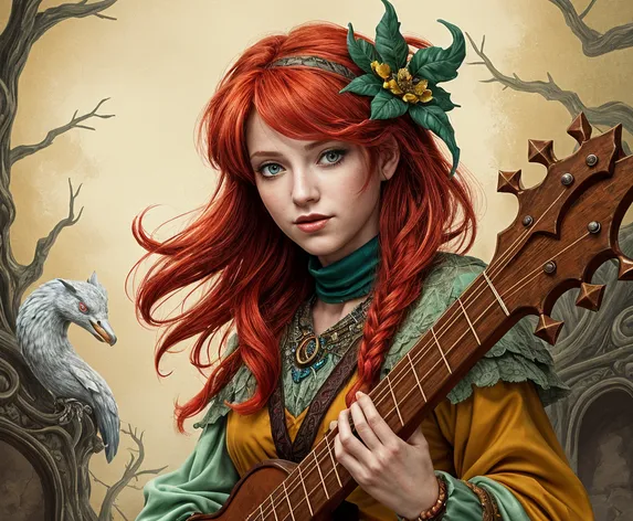 female human bard redhead