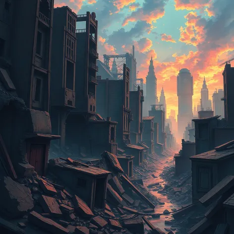 destroyed city background anime