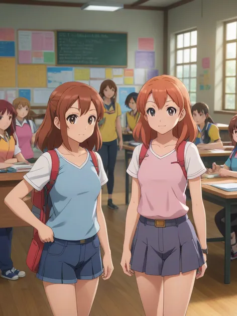 standing, ((classroom)), (((3 girls))),