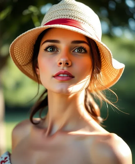 female wearing brimmed hat