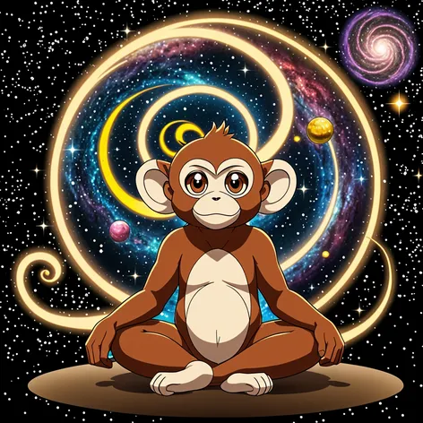 serene brown monkey meditating,