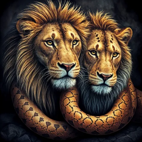 Tattoo lion lioness snake