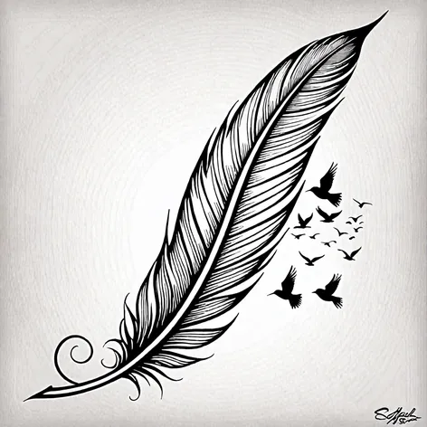 feather with birds tattoo