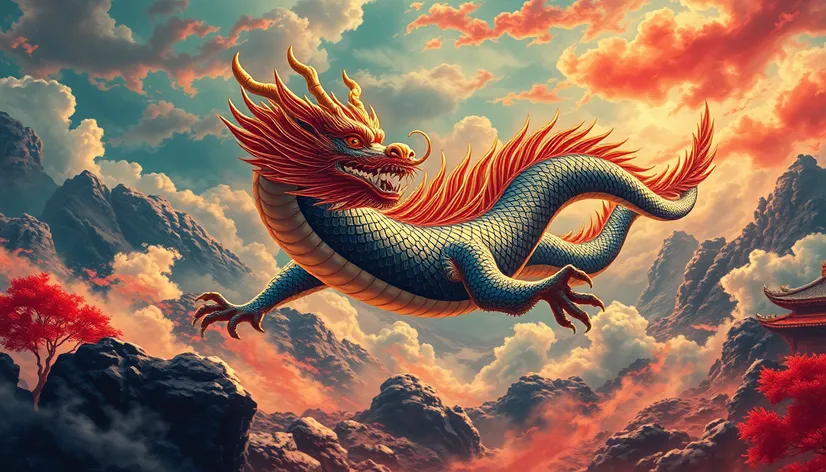 chinese dragon drawing flying