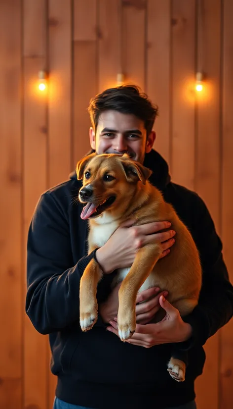 man holding a dog