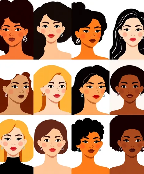 women ethnicities flat icons