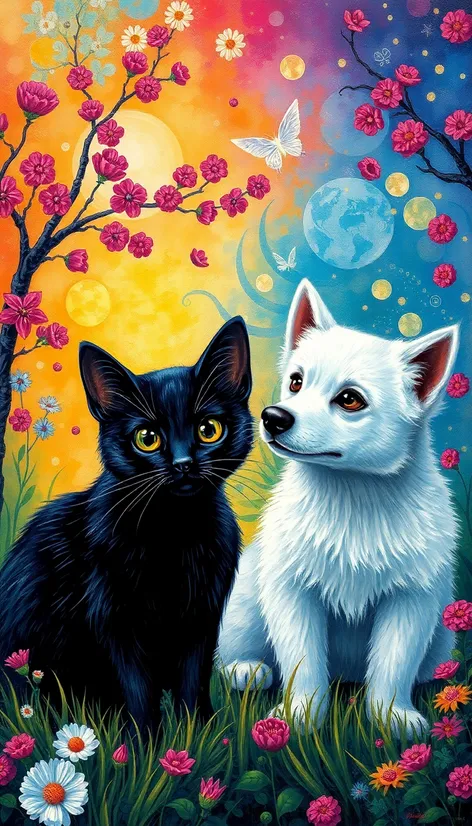 black cat white dog