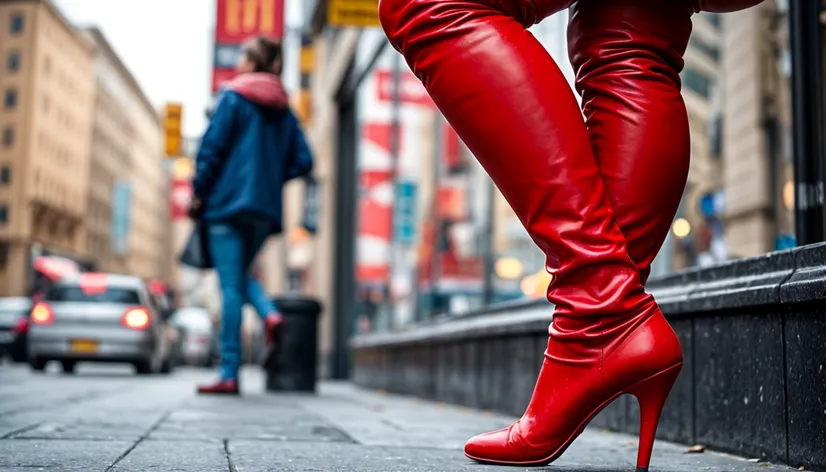 red knee high boots