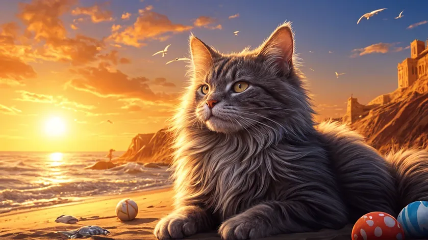 cat at the beach