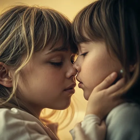 two young girls kissing