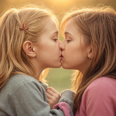 two young girls kissing