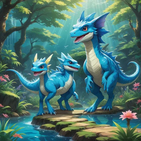 A vaporeon and velociraptor