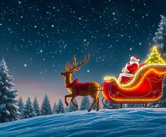 santas sleigh with reindeer