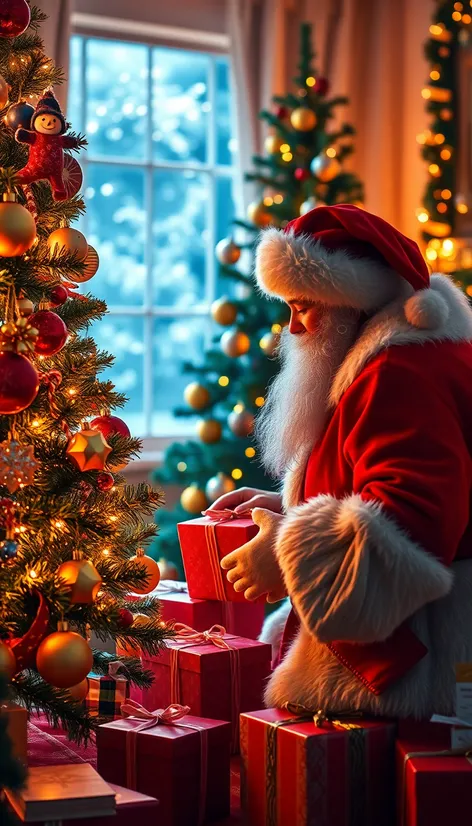 santa putting presents under