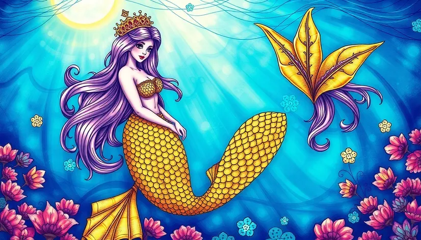 mermaid princess coloring beautiful