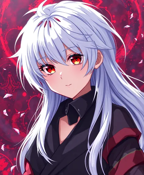 white hair and red