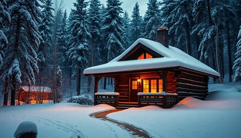 cabin covered in snow