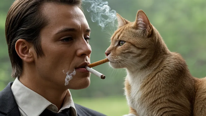 cat smoking cigarette